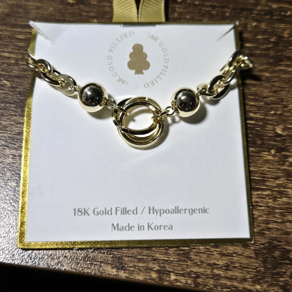 Triple‎ Hoop Charm Oval Link Chain 18K Gold Filled Bracelet
